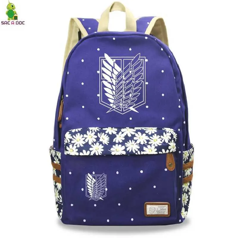 Attack på Titan Black Bagpacks Floral Printing Backpacks Travel Ryggsäck Anime School Bag For Teenage Girls Laptop Mochilas Y088189092558