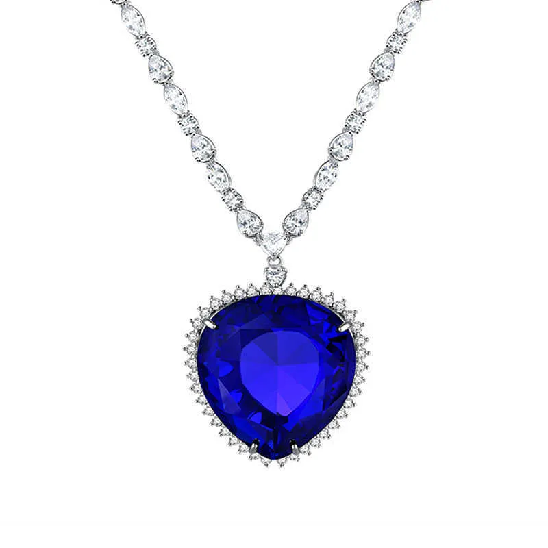 Titanic coeur de l'océan collier pendentif coeur bleu foncé pour les femmes bijoux de mode amoureux Couple saint valentin anniversaire G282c