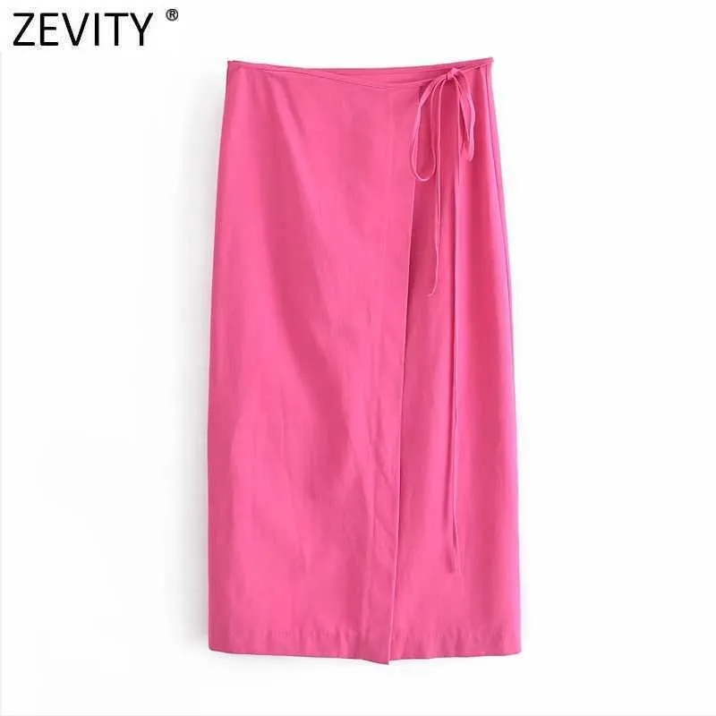 ZEVITY Kadınlar Moda Katı Renk Dantel Yukarı Sling Bir Çizgi MIDI Etek Faldas Mujer Kadın Sarılmış Casual Ince Tatlı Etekler Qun787 210603