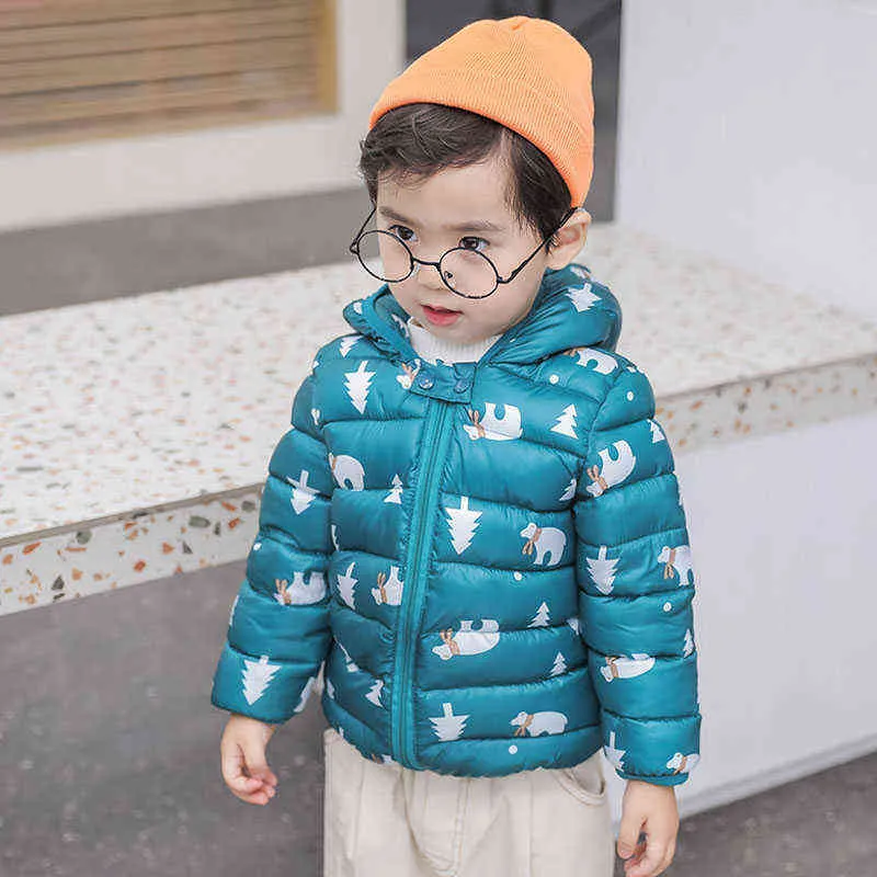 キッズウエアベイビーウィンターダウンジャケットコート男の子女の子服高品質暖かいフード付きアウター1-5歳の子供服211027
