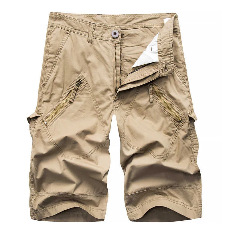 Hommes Cargo Shorts Été Coton Genou Longueur Pantalon Mâle Pantalon Occasionnel Vêtements De Mode Plus Taille 210714