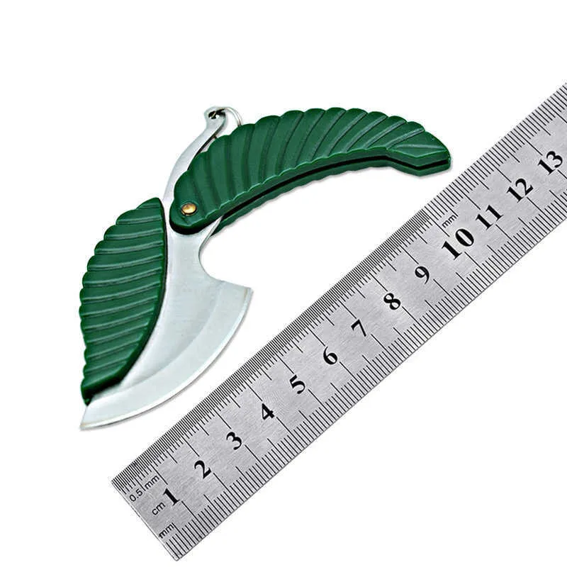Verde mini faca dobrável faca de folha forma estilo keychain faca campo ao ar livre faca de fruta camping caminhada caminhar ferramenta de sobrevivência dhj19