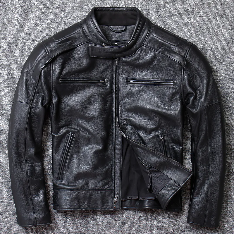 Vintage en cuir véritable veste hommes noir pilote Air Force vol moto motard vraie vache vestes manteaux grande taille 5XL jaqueta