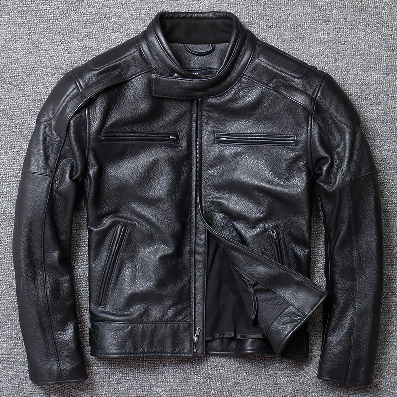 Vintage äkta läderjacka män svart pilot flygvapen flyg motorcykel biker Real cow jackor coats plus storlek 5xl jaqueta