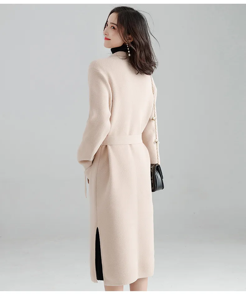 Office Lady Loxe Womens Long Coats Outwear 겨울 싱글 브레스트 모직 블렌드 코트와 재킷 턴 다운 칼라 숙녀 코트 201103