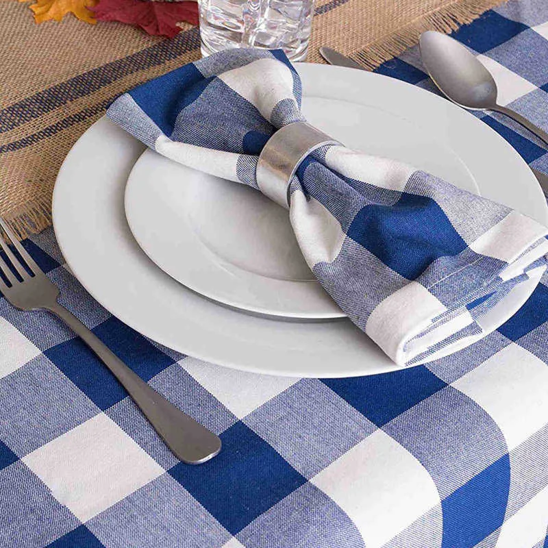 6 pièces tissu 51x51cm coton lin napperon doux salle à manger noir et blanc grille serviettes tapis Table serviette tissu