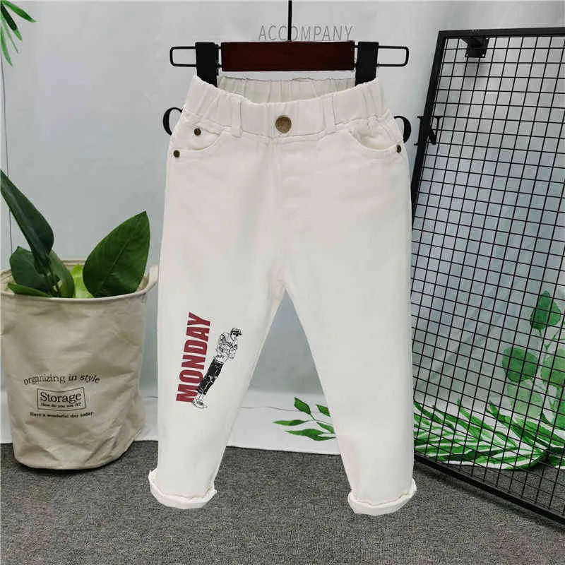 Baby Boys Girls Jeans Cartoon 2-8yrs Marca Crianças Roupas Kids Jeans Branco / Preto Meninos Casuais Calças Calças G1220