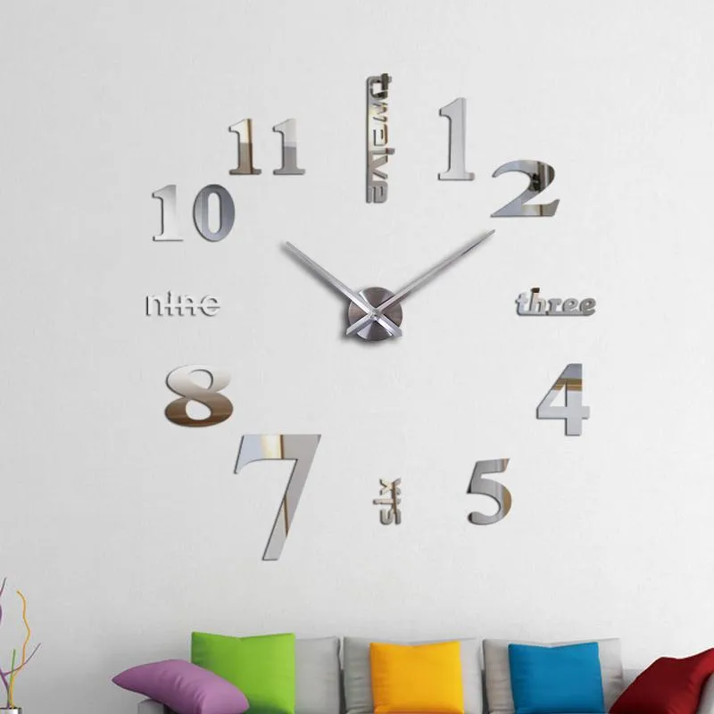Horloges murales oho créatif bricolage acrylique miroir grand horloge quartz montre morte nature moderne aiguille salon stickers de décoration intérieure 212y