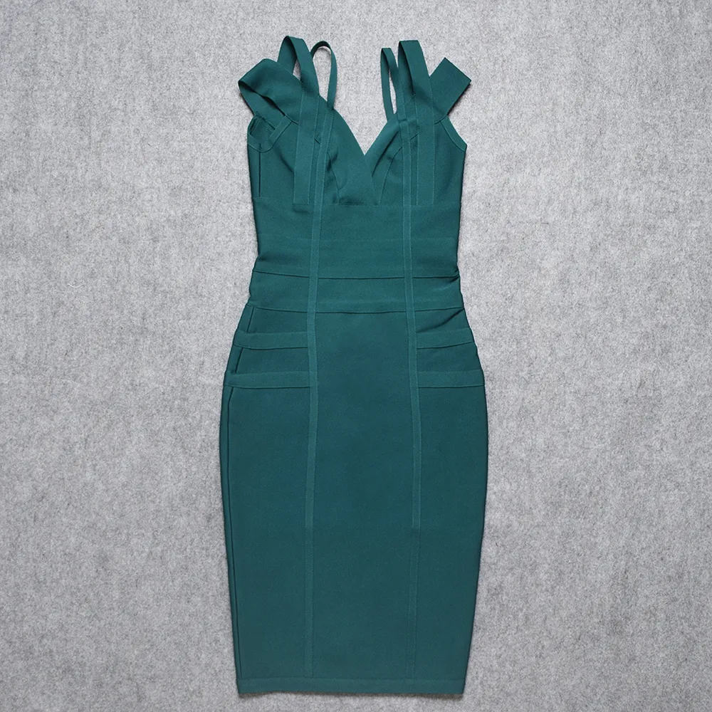 Beaukey Sex V Neck Green Bandage vestido duplo strap party club