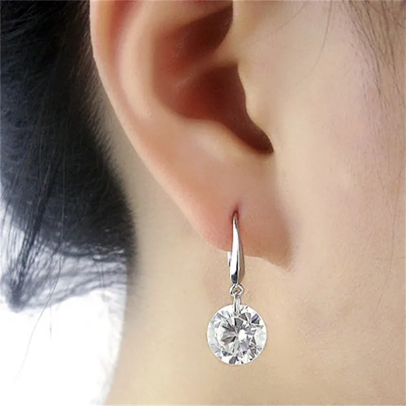 Authentic fine S925 Silver Silver Charm Boucles d'oreilles Crystal femelle de Rovski Woman Bijoux Micro Set3917182