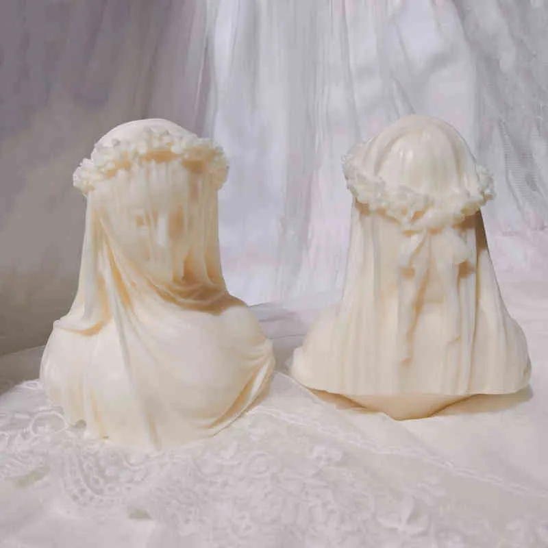 Verschleierte Dame Kerze Silikonform weibliche Braut antike Büste Statue Skulptur Frau Körper Silikonform für Kunstdekor H1222294G