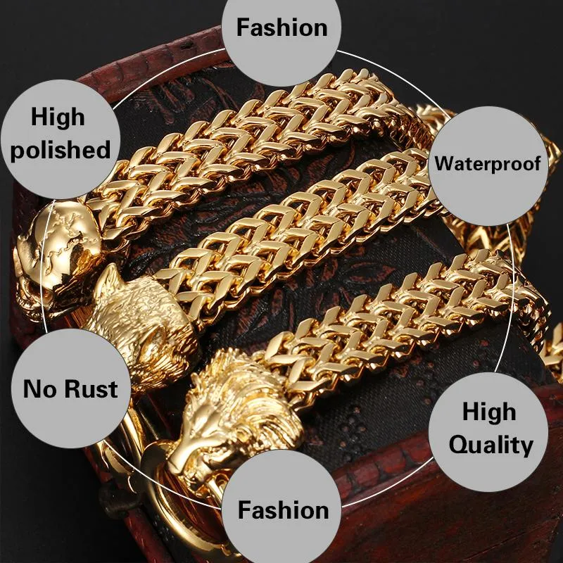 Link Chain Tiasri 12mm Fashion Animal Design Gothic Armband voor Mannen Goud Kleur Hoge Kwaliteit Rvs Figaro Weave texture251E