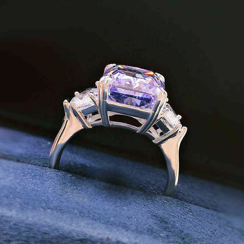 Oevas 100% 925 Sterling Zilver 10 * 12mm Paars Geel Hoog Carbon Diamant Ijsbloem Cut Rings voor Dames Fonkelende fijne sieraden 211217
