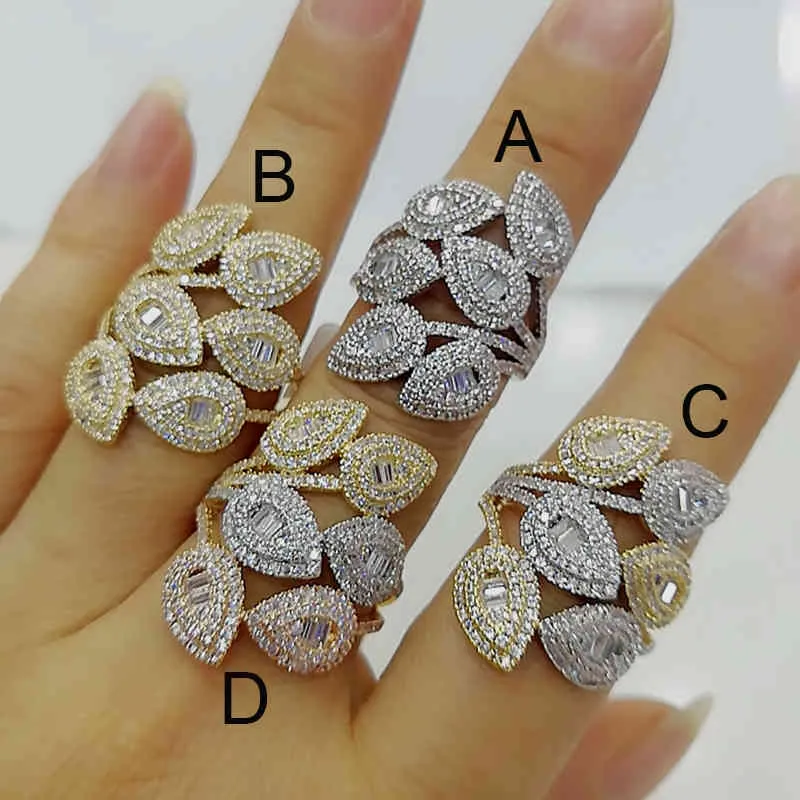 GODKI Luxury Leaves Cluster Design Bold Statement Rings with Zirconia Stones 2020 Women Engagement Party Jewelry Alta qualità