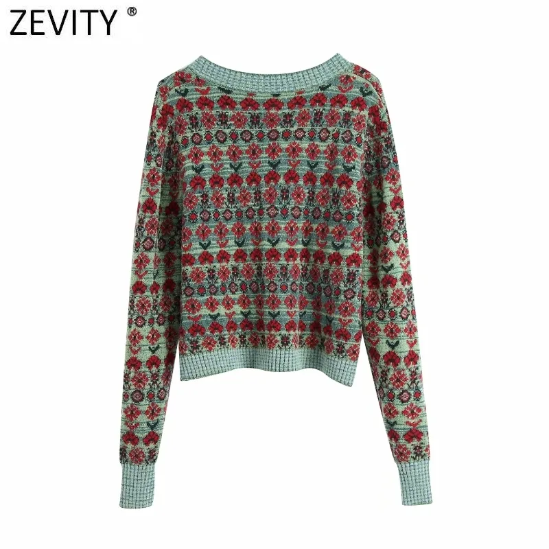 Zevity Frauen Vintage Farbe Passenden Patchwork Druck Stricken Pullover Weibliche Lange Hülse Chic Strickjacken Retro Kimono Tops S549 210218