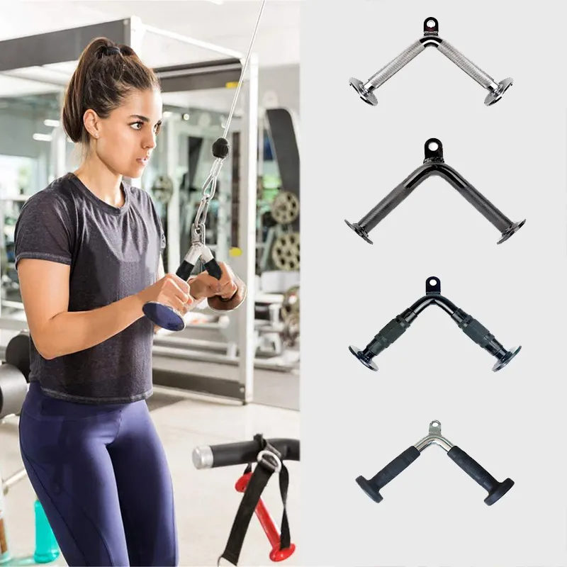 Pully Cable Machine Attachments V-Handle Resistance Bands Pull Down Rowing Machines Accessories Muscle Strength Training Gym Equipments V Bar Fitness Handles Grip