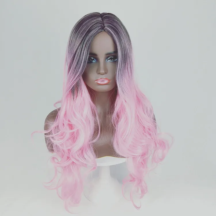 Curly wavy syntetisk peruk ombre färgsimulering Mänskliga hår peruk hårstycken som ser verkliga ut för vita och svarta kvinnor K098473215