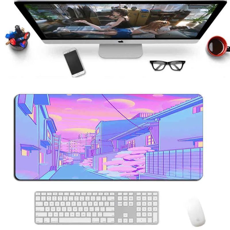 Japan anime purple Game Mat Cute Mouse Keyboard Locking Edge Otaku Computer Desk Pad Learning Office Gaming