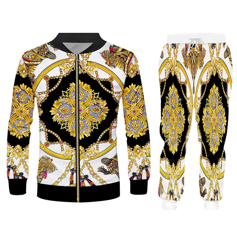 Ujwi Luxury Golden 3D Print Мужские зимние куртки костюмы спортивные кнопки футболка футболка 2 шт.