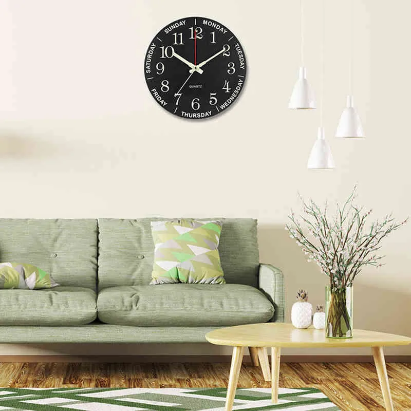 Reloj mural luminoso de 12 pulgadas, relojes de pared de cocina silenciosos de madera que no hacen tictac con luces nocturnas para decoración de sala de estar interior y exterior H1230