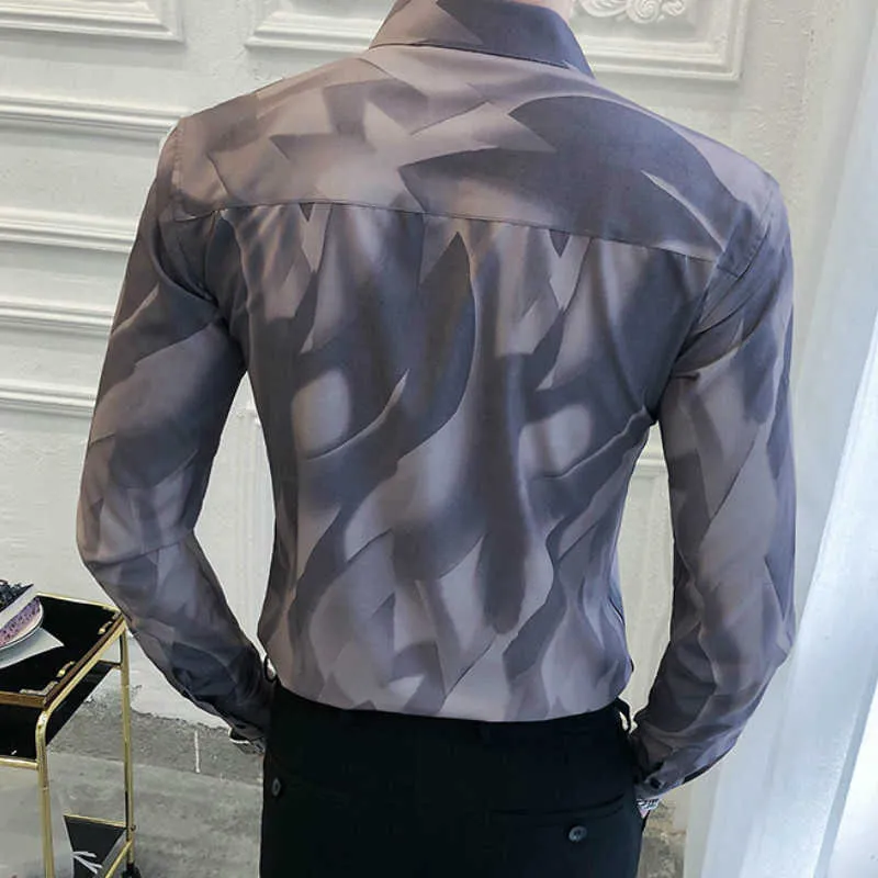 Automne Homme Chemises D'affaires Formelle Robe Chemise Camisa Masculina Imprimer Social Streetwear Club De Bal Hommes Vêtements Chemise Homme 210527