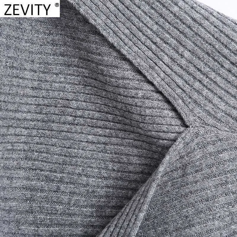 Zevity Women Overleeve Szal Styl Knitting Sweter Femme Chic Design High Street Casual Ladies Cardigans Topy S556 210603