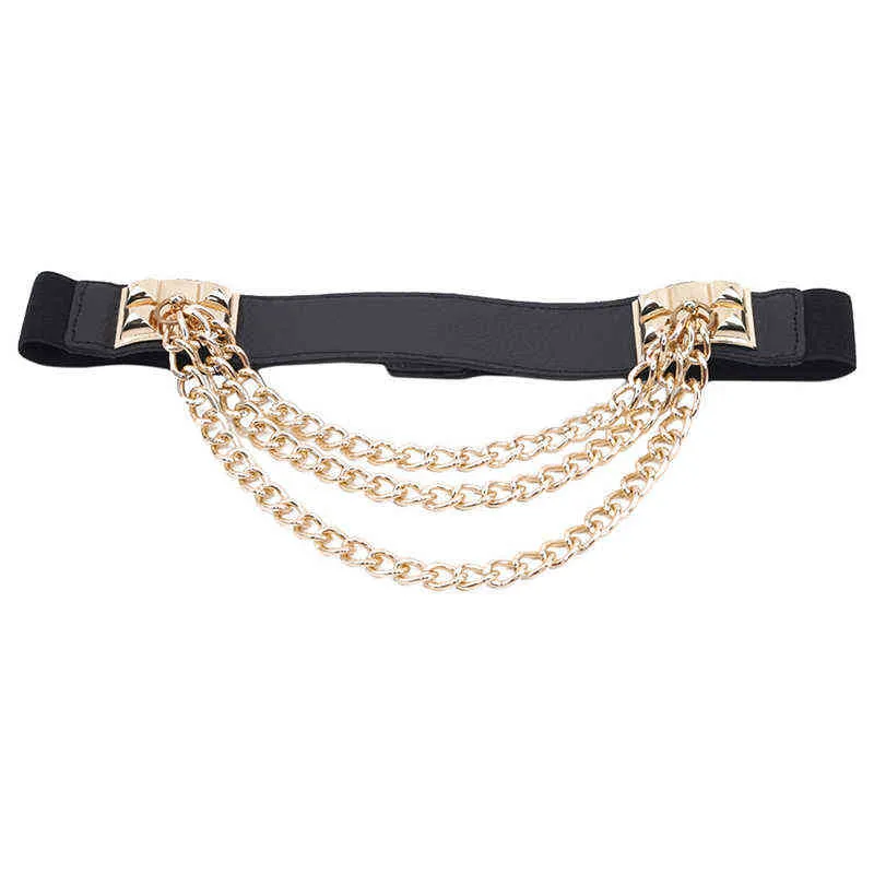 Elastischer Kleidgürtel für Frauen Damen Leder Weibliche Luxus Taille Punkgürtel für Kleider Nieten Metall Goldkette Bund G220301
