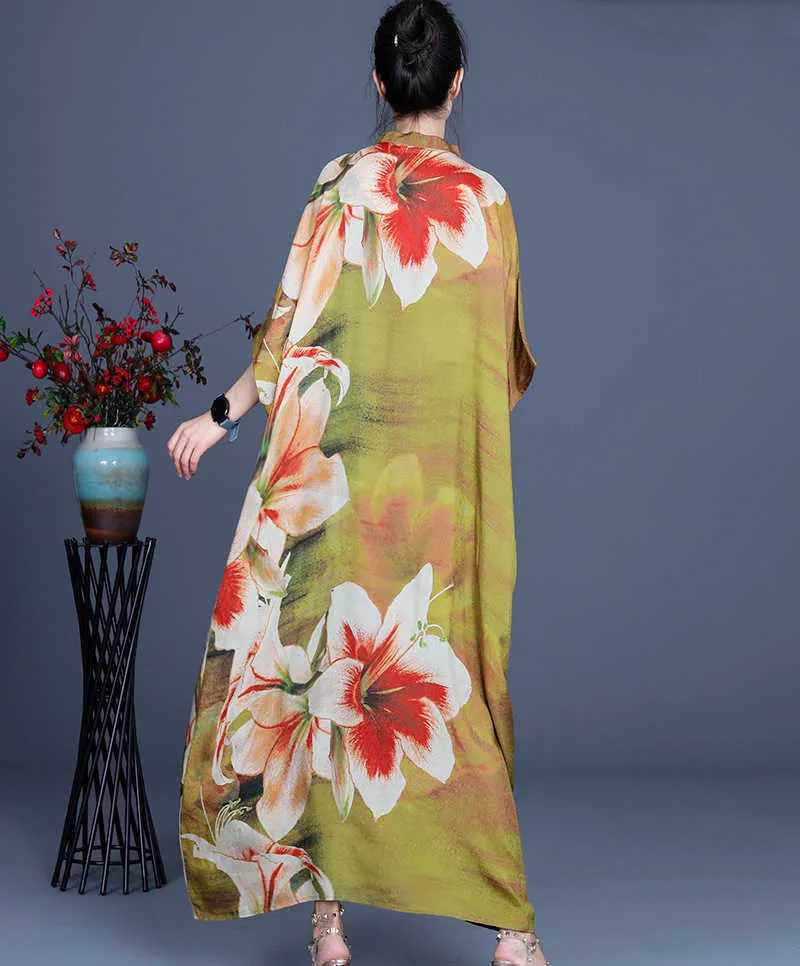 VANOVICH Summer Short Sleeve Women Dress Printing Pluz Size Cotton Print Casual Europe Stand Collar 210615