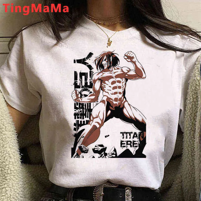 Горячая японская аниме атака на рубашку Titan T Womans Kawaii Jiyuu No Tsubasa Графические тройники Смешные Eren Harajuku Unisex Tshirt G220228