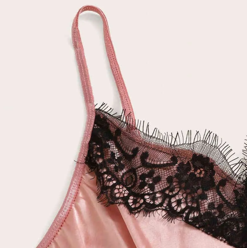 Midnight charme imitação de seda rosa lace bolso diversão underwear 211203