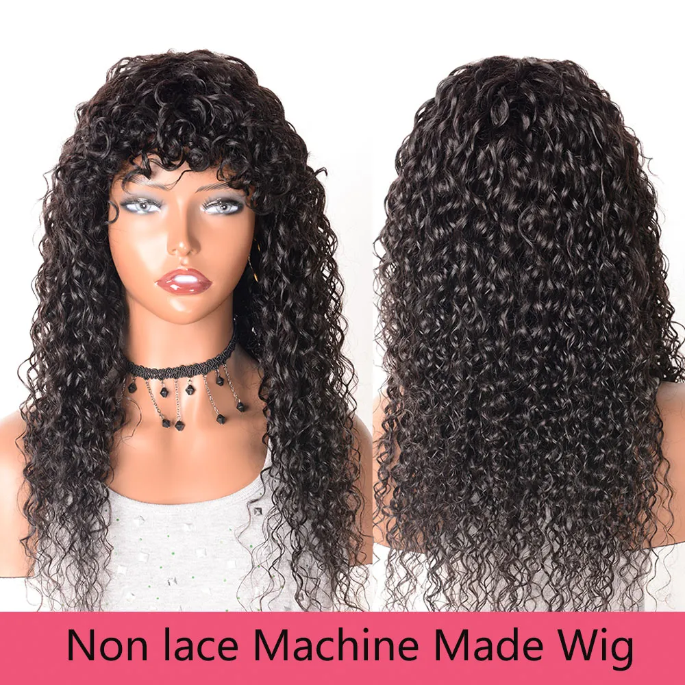 Long Wavy Kinky Curly Short Wigs With Bangs perruque 1B Color Afro Curly Wigs With Bangs Synthetic Wigsfactory direct