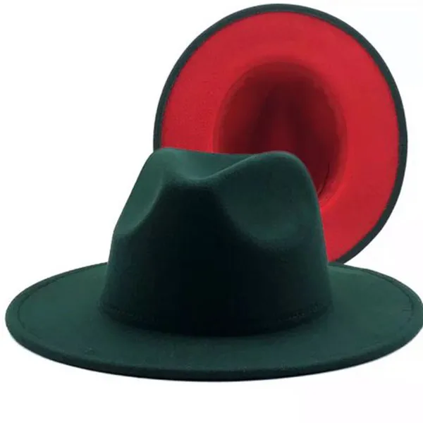 2021 Moda Zeytin Yeşil Ten alt patchwork iki ton renk yünü keçe caz fedora şapkaları kadın erkekler festivali resmi hat250t