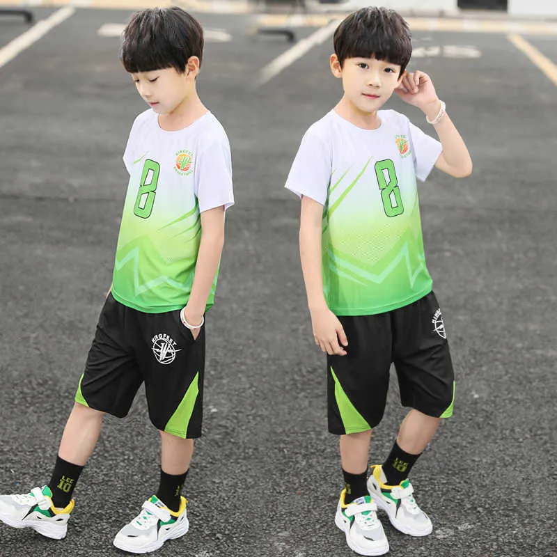 13 14 Jahre alter Junge Casual Sport Sommer Kleidung Set Baumwolle Jungen Fußballanzüge Kinder Kleidung Basketball Anzug Teenager Kleidung X0802