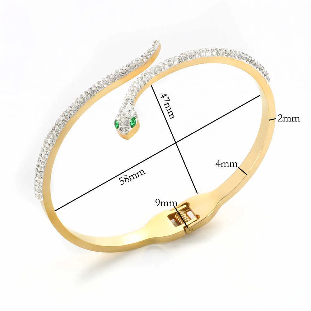 Fashion Snake Green Eyes Bangles & Bracelets Cz Crystal Spring Clasp Stainless Steel Bracelet for Men Women Jewelry Accessories Q0717