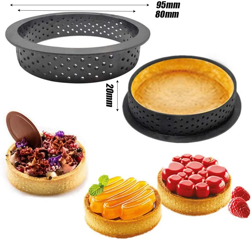 Non-stickTart Mold Tarte Ring Perforated Plastic Cutting Rings Mousse Circle Cutter DIY Baking Accessories 210225