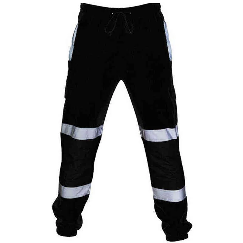 Erkek İş Üniforması Dipleri Güvenlik Ter Pantolon Çizgili Yansıtıcı Pantolon Gevşek Erkek Koşu Pantolon Joggers Patchwork Workwear H1223