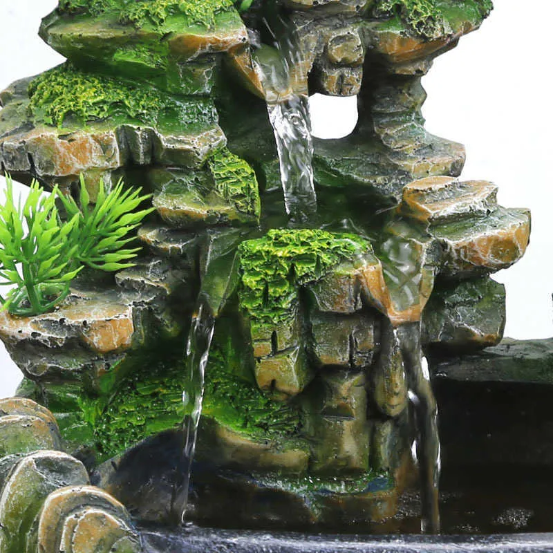 HoDe Kreative Innensimulation Harz Steingarten Wasserfall Statue Feng Shui Wasserbrunnen Hausgarten Handwerk 210804