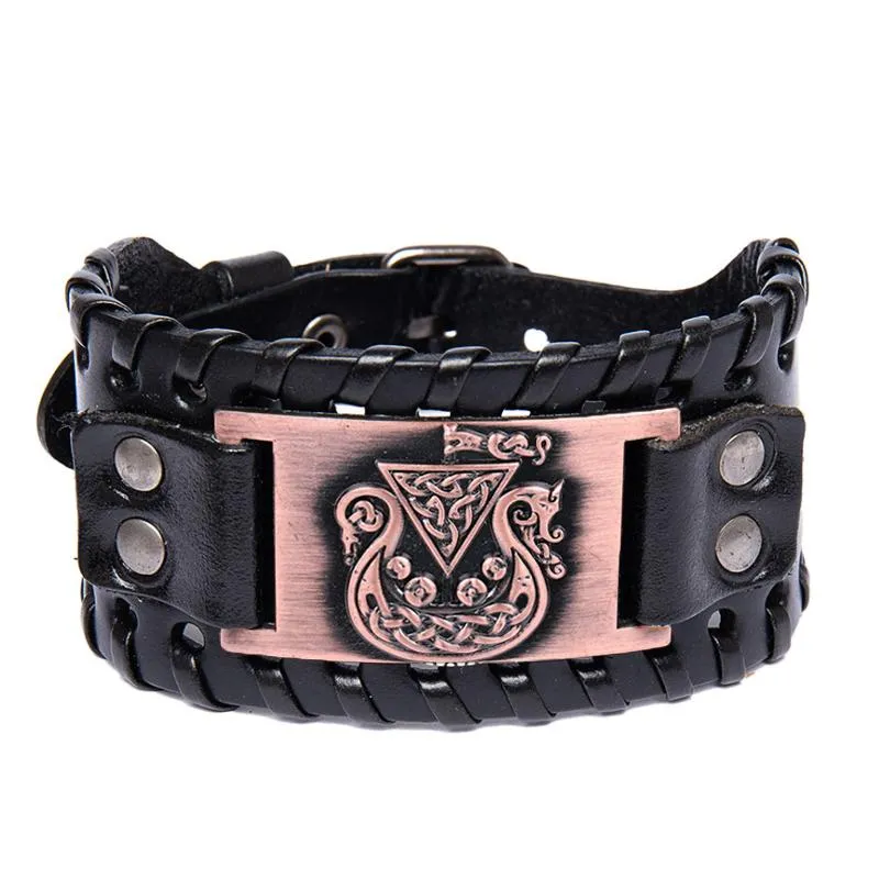 Charm Bracelets Trendy Nordic Odin Triangle Pirate Ship Bracelet Viking Men's Fashion Leather Woven Accessories Party Jewelry302H