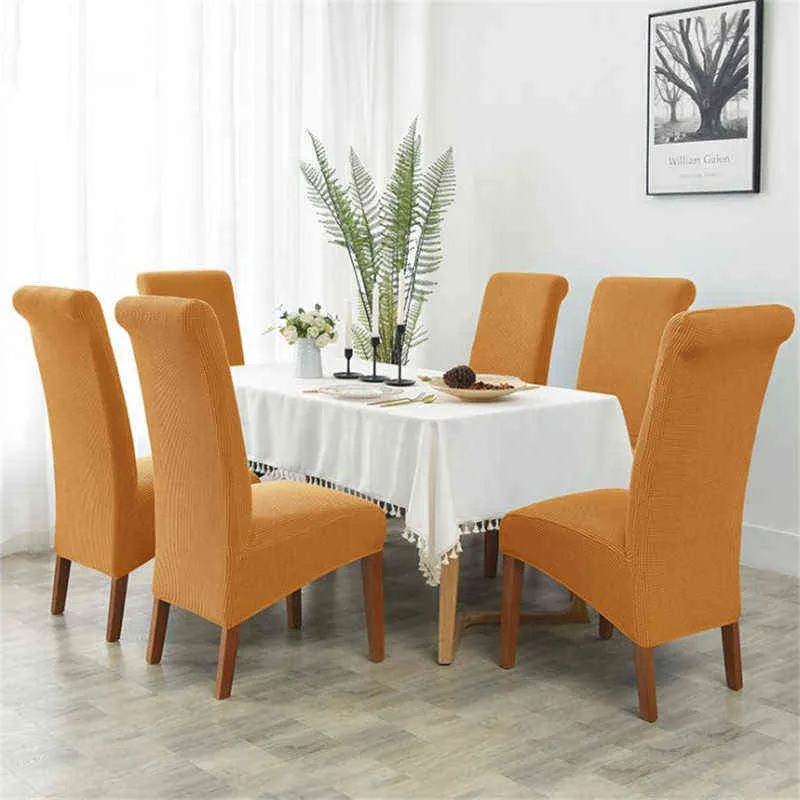 Grote XL Jacquard Dining Chair Cover Stretch Spandex Elastische Lange Slipcover Case voor Keuken Banket S 211116