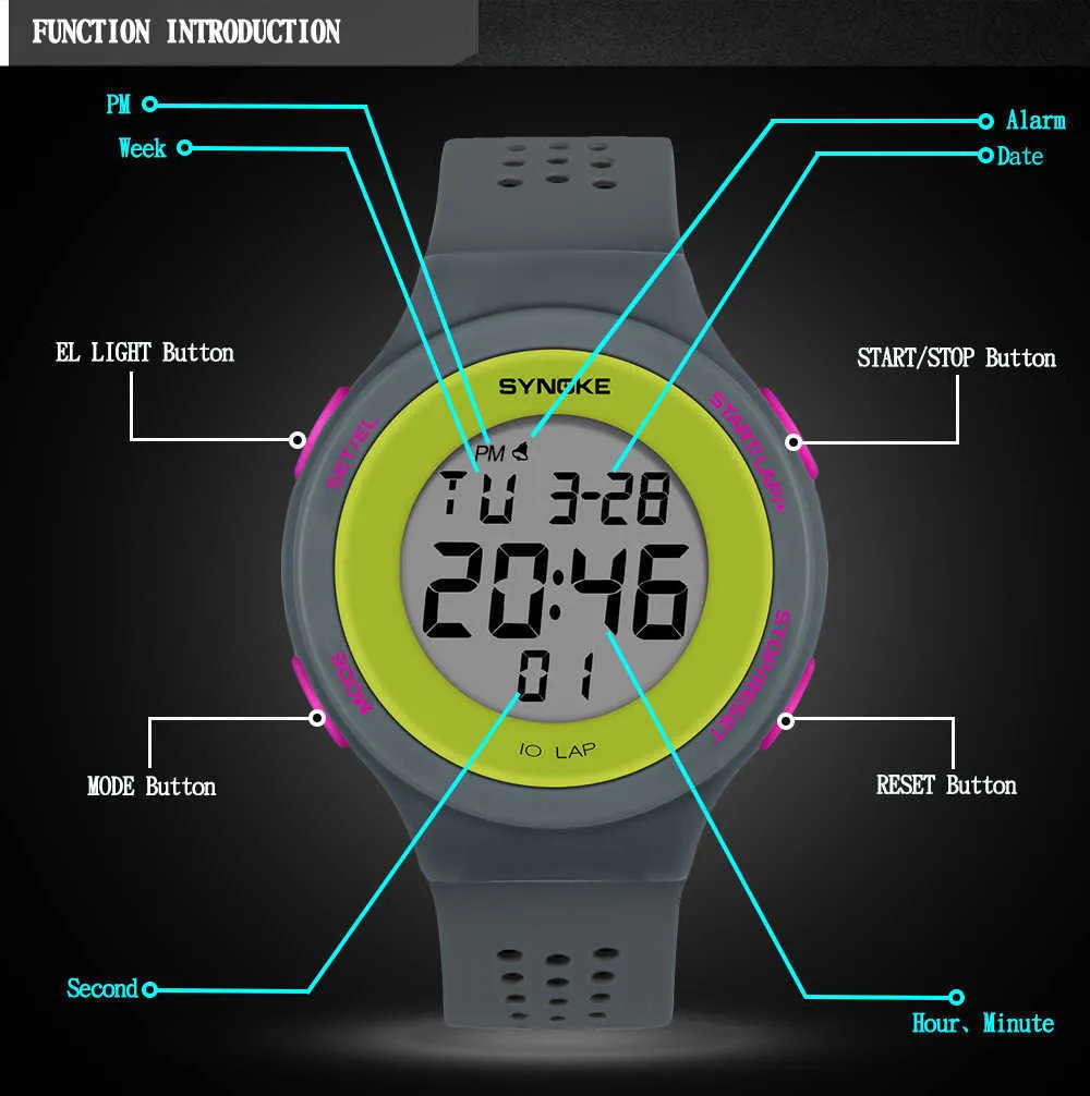 SYNOKE Luxus Uhren Männer Digitale Sport Uhr Frauen Wasserdichte Dünne Elektronische Uhr Hintergrundbeleuchtung Multifunktions männer Armbanduhren G1022