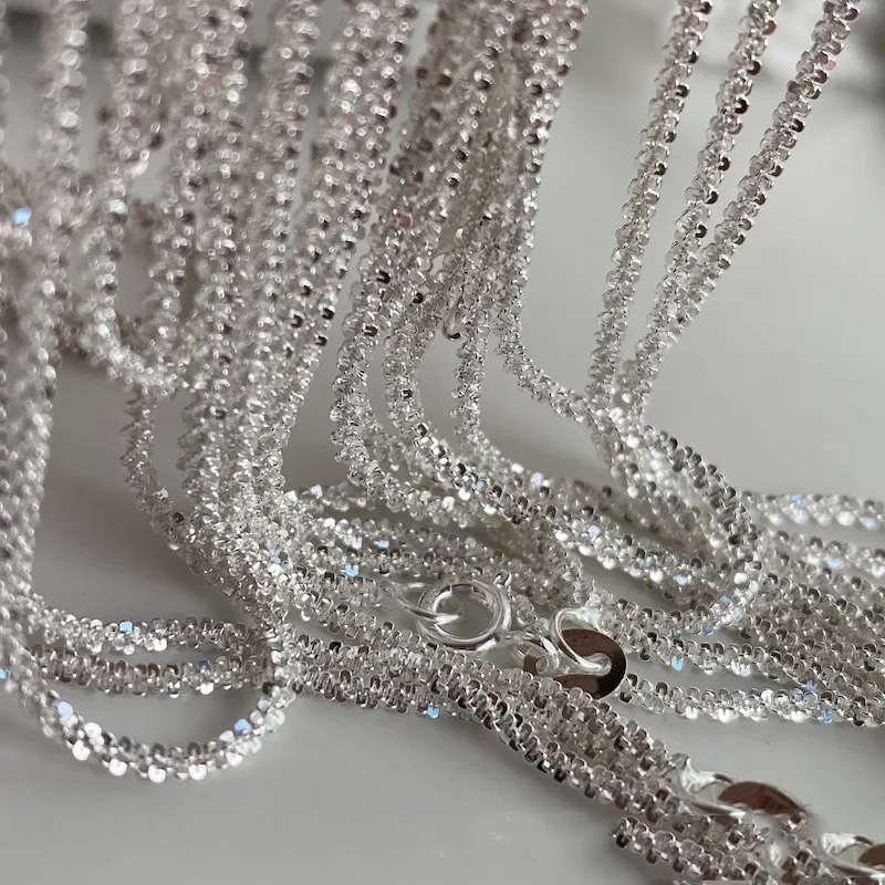 Slim S925 Silver Sparkling Glitter Clavicule Chain Chain Chain Chain Chain Chain Collier Fomen Girl Italie Bijoux 45cm4107484