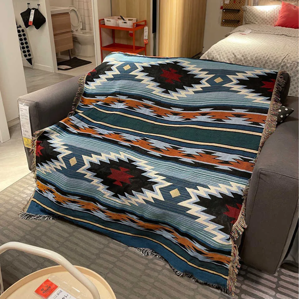 Lazer nórdico lance cobertor decorativo para sofá cama capa sofá indiano piquenique piquenique tapete de viagens colcha tapete boêmio tapeçaria 211019