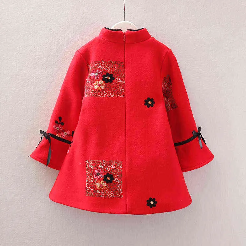 Girl Autumn Winter Chinese Style Dress Tang Costume Coat Wool Coats for Kids New Year Clothes Children Woolen Chi-pao 2 3 4 5 6y G1218