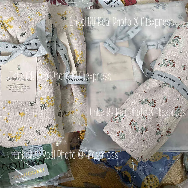 120 * 120cm gf baby bomullsdukar mjukt blomma mönster vintage stil swaddle wrap feeding burp tyg handduk halsduk grejer 211105