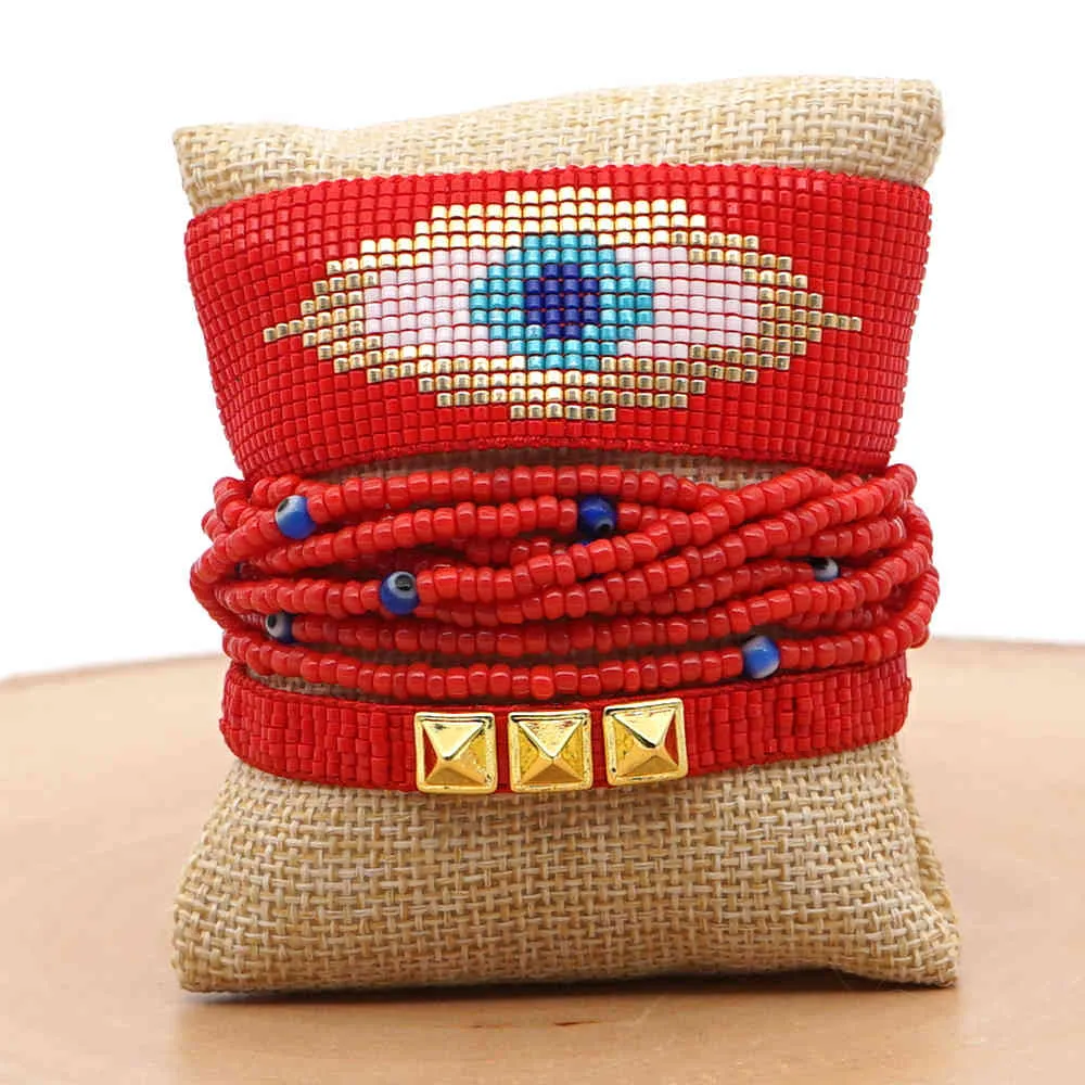 GO2BOHO Kobiety Bransoletka Złe Bransoletki Miyuki Turecki Biżuteria Eye Winter Tassel Pulseras Mujer Red Handmade Woven Prezent