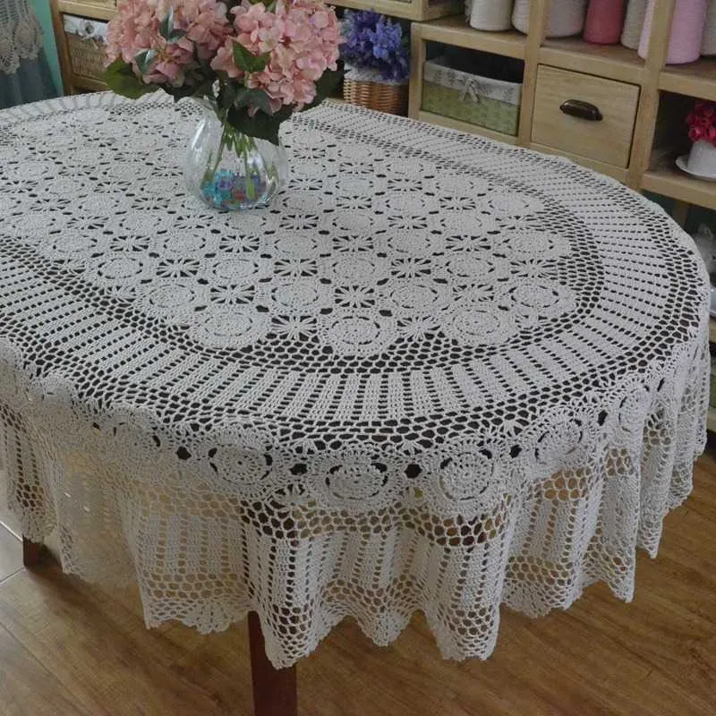 Handmade Crochet Table Cloth Oval Dinner cloth Crocheted Lace Cotton table cloth Long cover 2108248472168