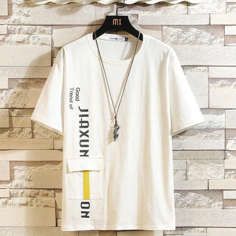 Sommer kurze Ärmel Harajuku Korea Fashion White T-Shirt Streetwear Hip Hop Rock Punk Männer Top Tees T-Shirt Kleidung 210629