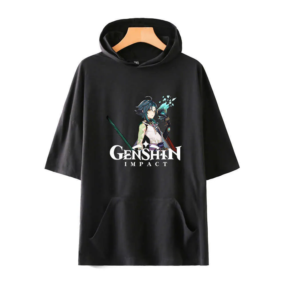 2021 Hot Game Genshin Impact Print Cropped Sweat à capuche Hommes Femmes Unisexe Harajuku Oversize Survêtement Streetwear Pull Y0901