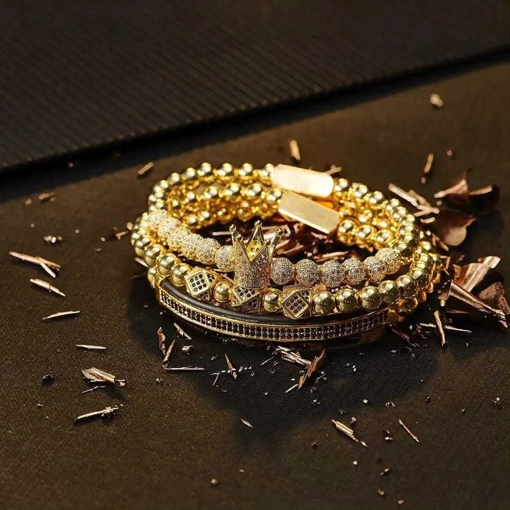 Bracciale da uomo gioielli 4 pezzi set ciondoli corona perline macramè bracciali intrecciatura uomo gioielli di lusso braccialetto da donna regalo 210918259H