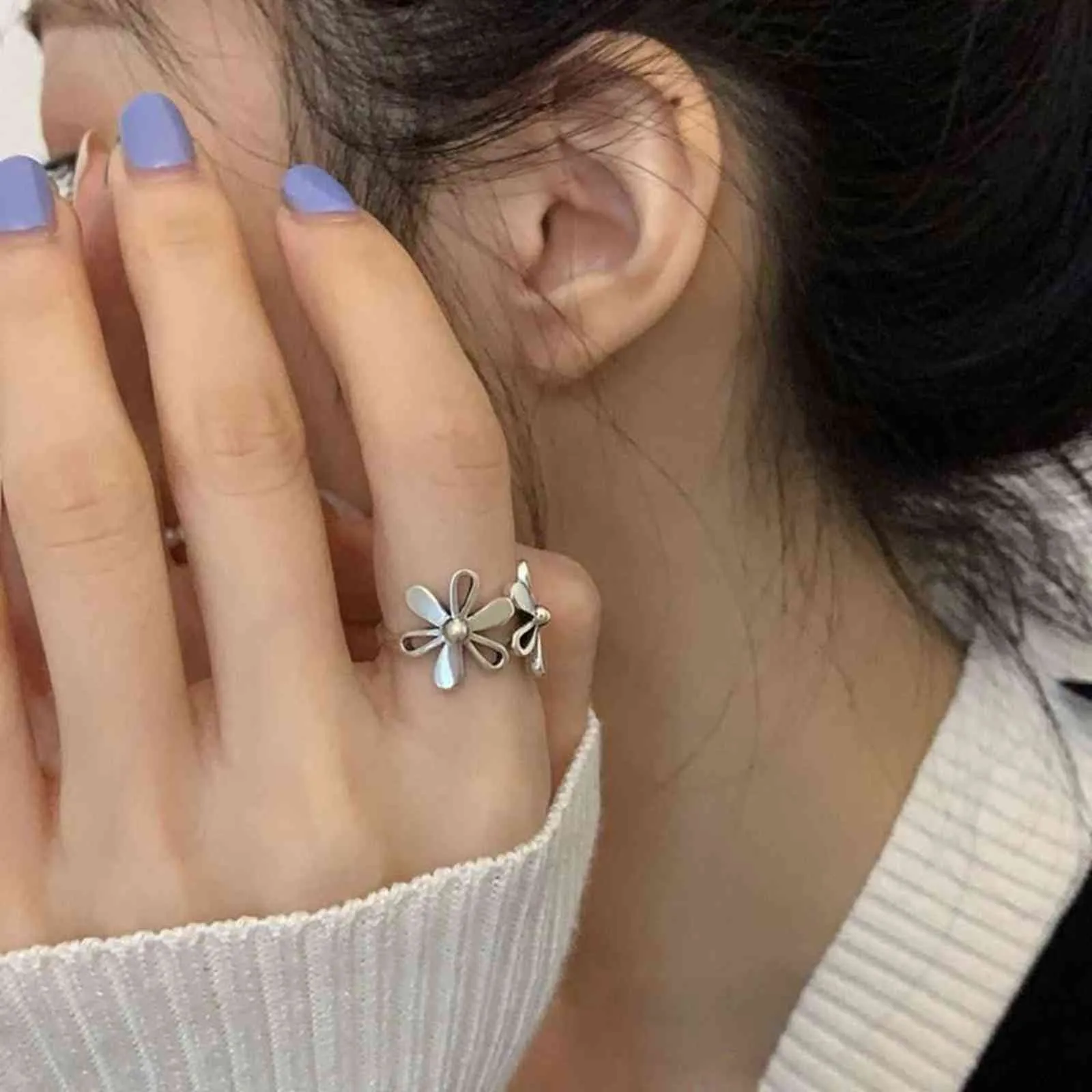 New Fashion 925 gioielli in argento sterling primavera fiore margherita anello donna stile coreano apertura regolabile anello dito regalo feste G1125